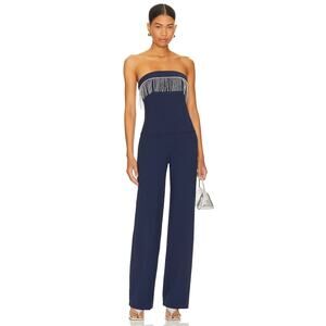 Camila Coelho Indigo Strapless Rhinestone Fringe Jumpsuit Western Cowboy Country